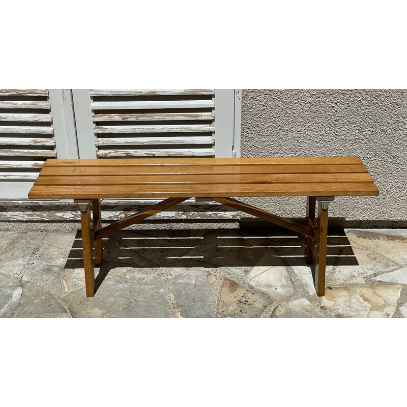 Vintage folding bench in varnished wood