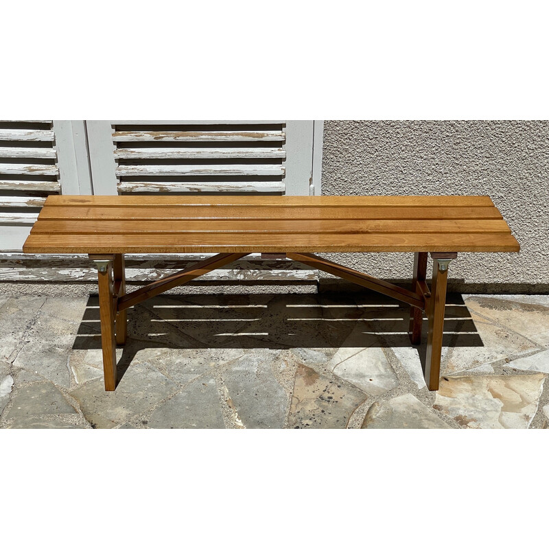 Banco plegable vintage de madera barnizada