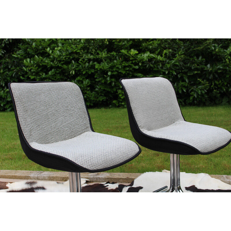 Pair of chromed and grey fabric chairs - 1970s