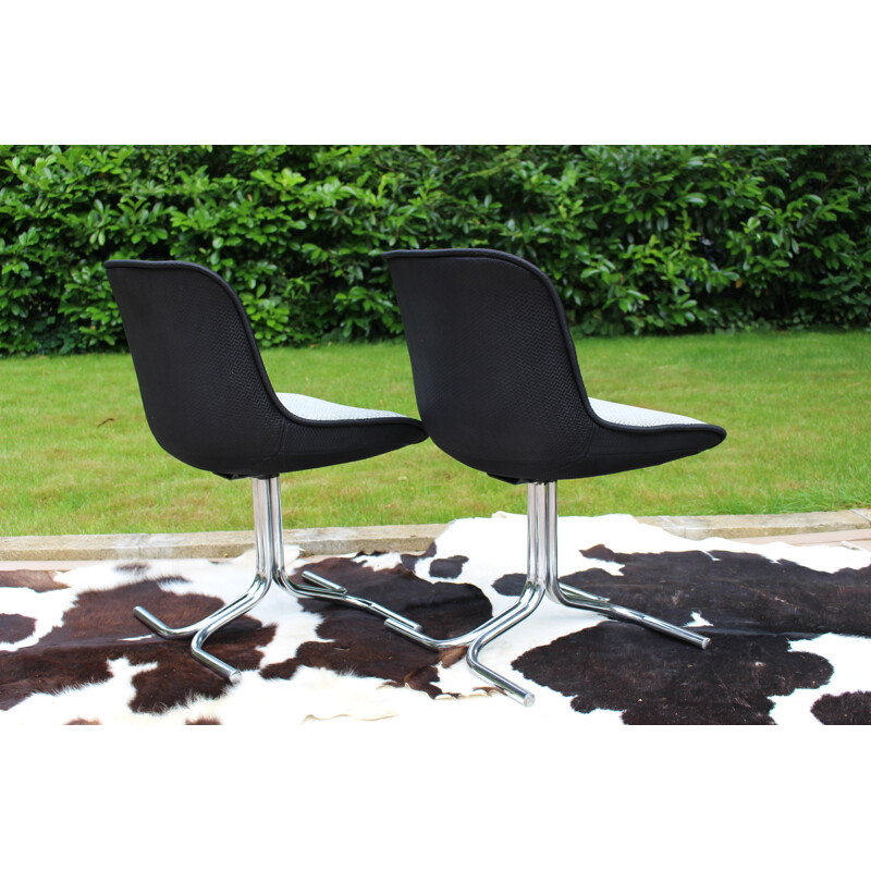 Pair of chromed and grey fabric chairs - 1970s