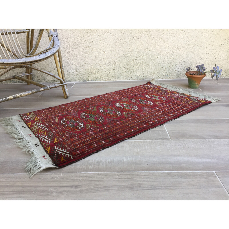 Tapis afghan coloré vintage en pure laine