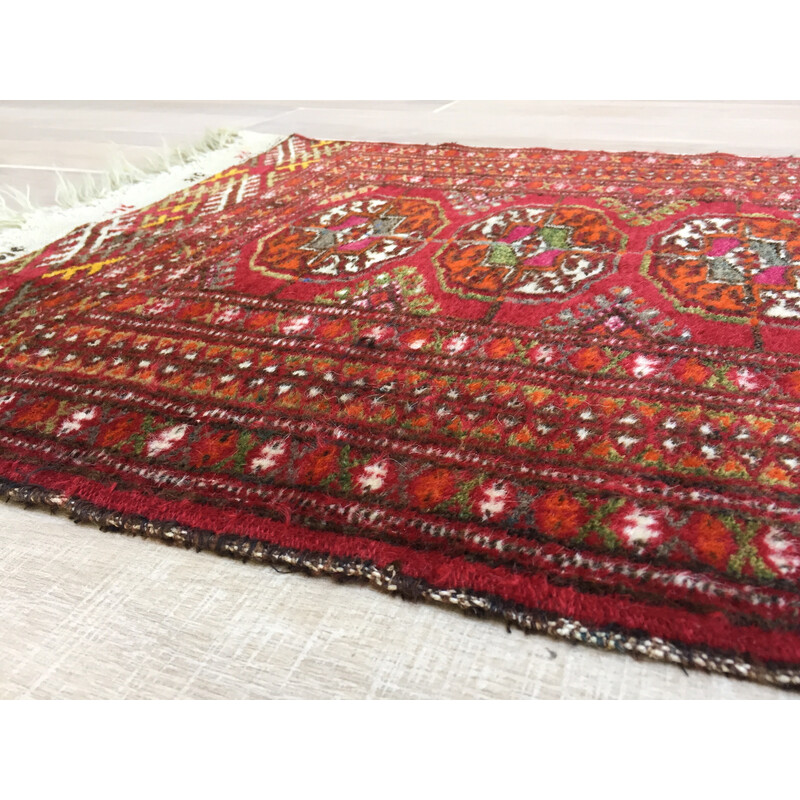 Tapis afghan coloré vintage en pure laine