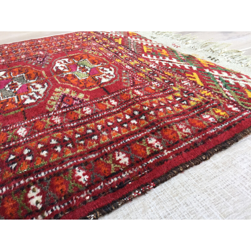 Tapis afghan coloré vintage en pure laine