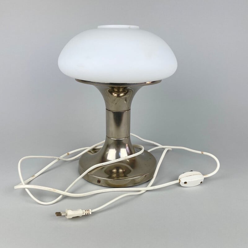 Verbanning speer Geweldig Vintage tafellamp van metaal en melkglas, jaren 1980