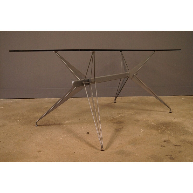 Glass and lacquered metal dinning table - 2000s