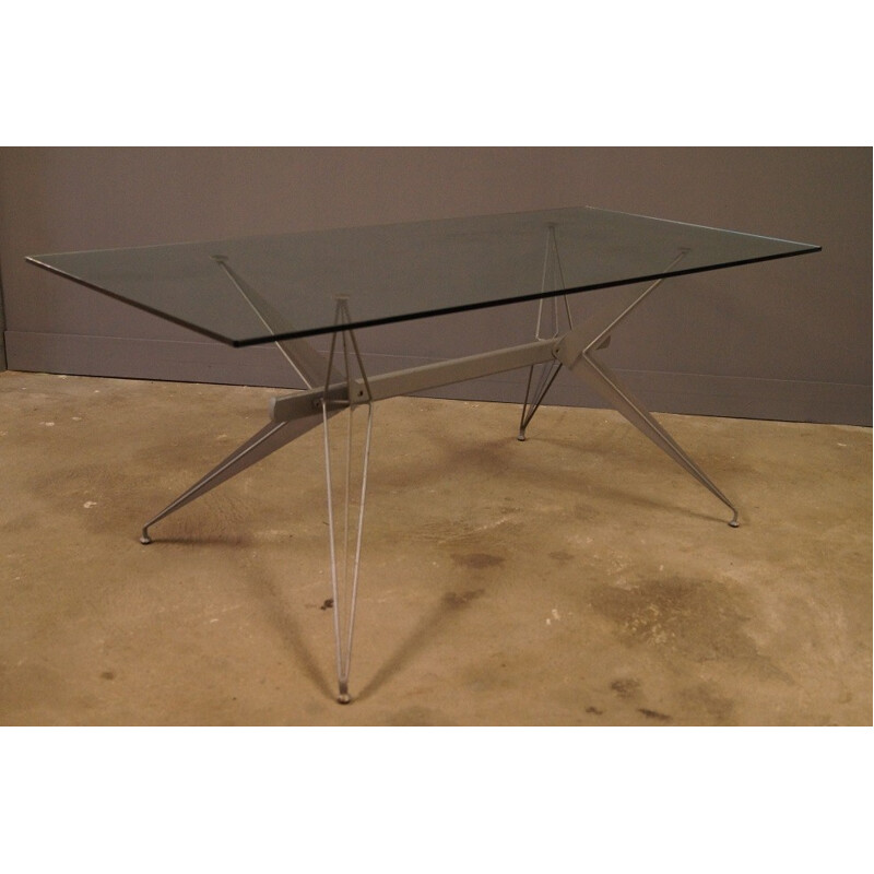 Glass and lacquered metal dinning table - 2000s