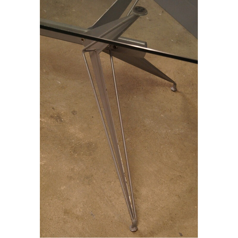 Glass and lacquered metal dinning table - 2000s