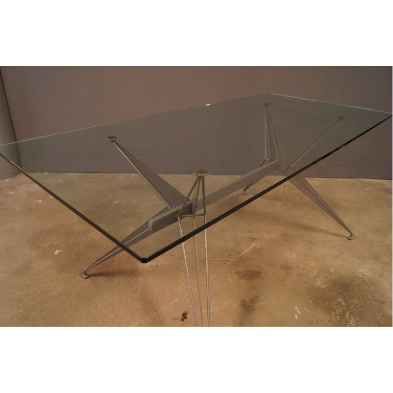 Table à manger en verre et métal laqué - 2000