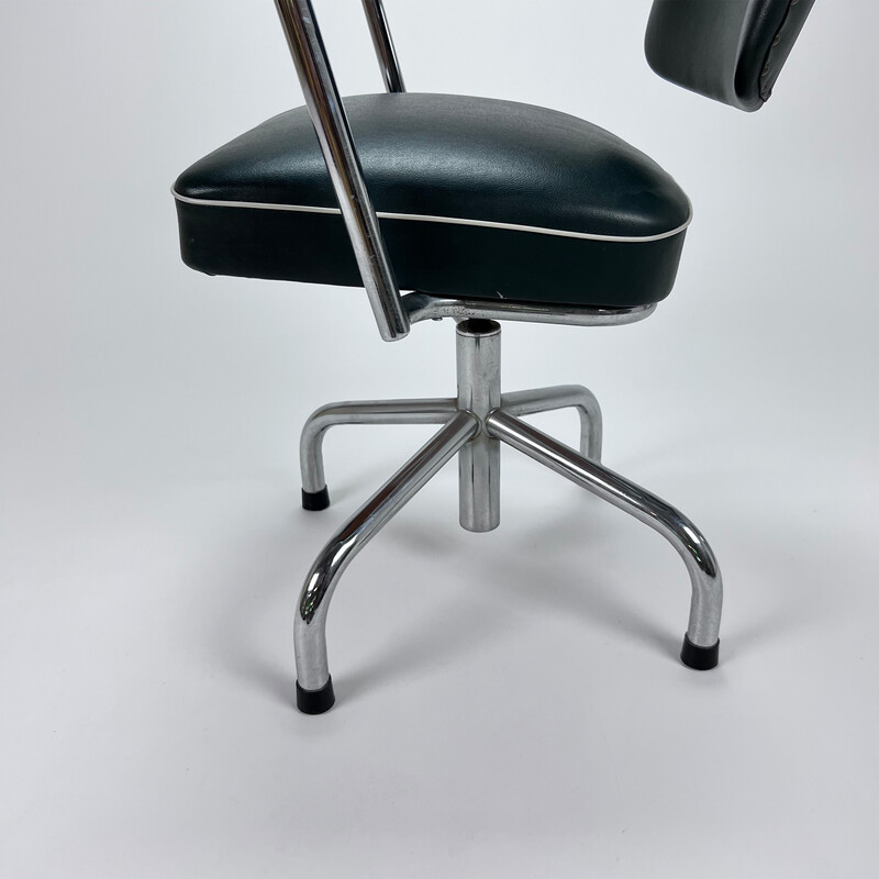 Vintage leather desk chair by Paul Schuitema for Fana Metaal Rotterdam, 1950s