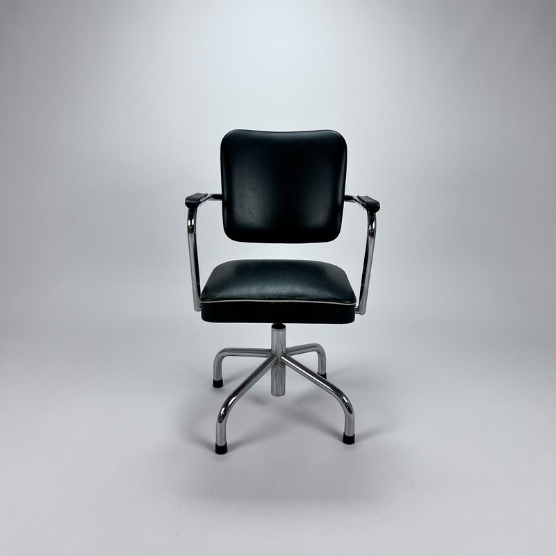 Vintage leather desk chair by Paul Schuitema for Fana Metaal Rotterdam, 1950s