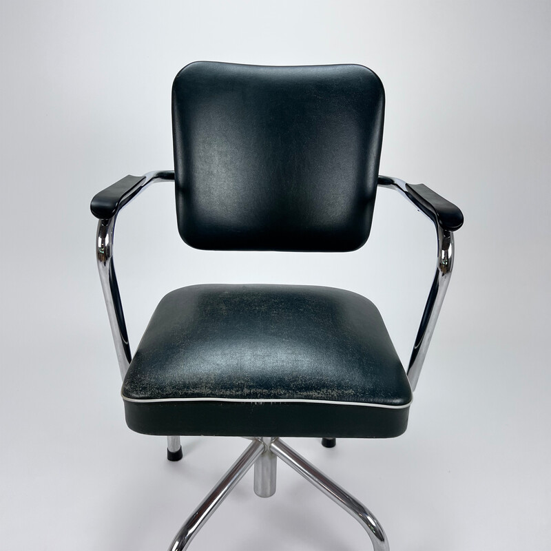 Vintage leather desk chair by Paul Schuitema for Fana Metaal Rotterdam, 1950s