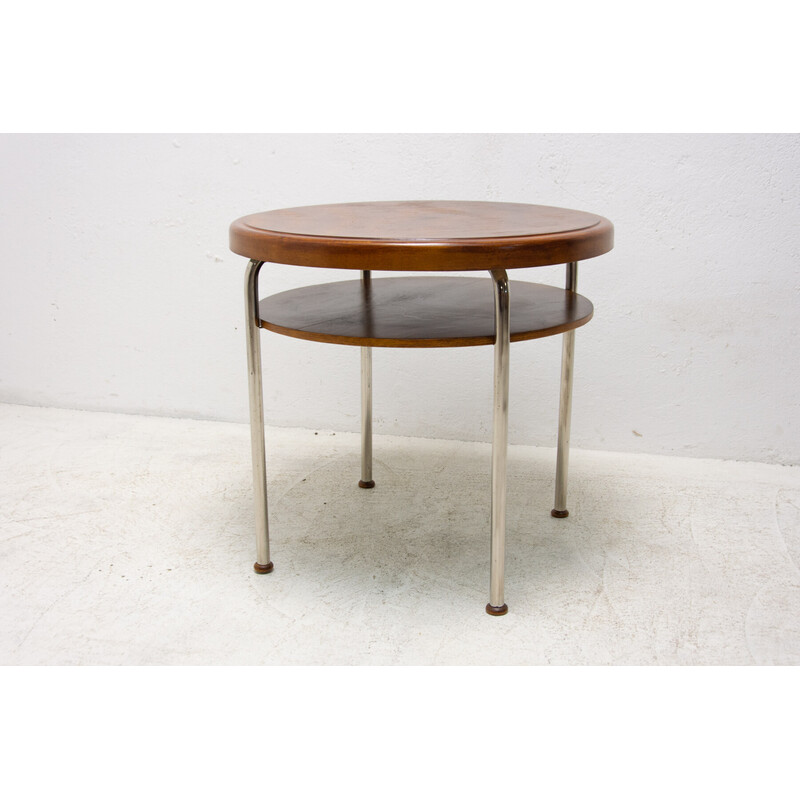 Vintage Bauhaus coffee table in walnut wood by Robert Slezák, Czechoslovakia 1930s