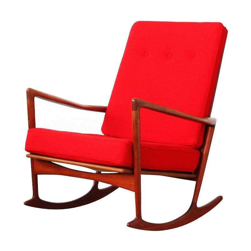 Fauteuil à bascule rouge, Ib KOFOD LARSEN - années 50