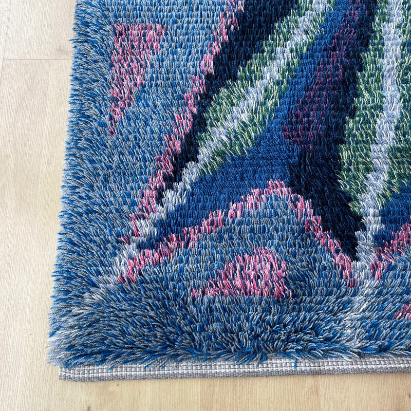 Scandinavian vintage wool rug Rya, Sweden 1960