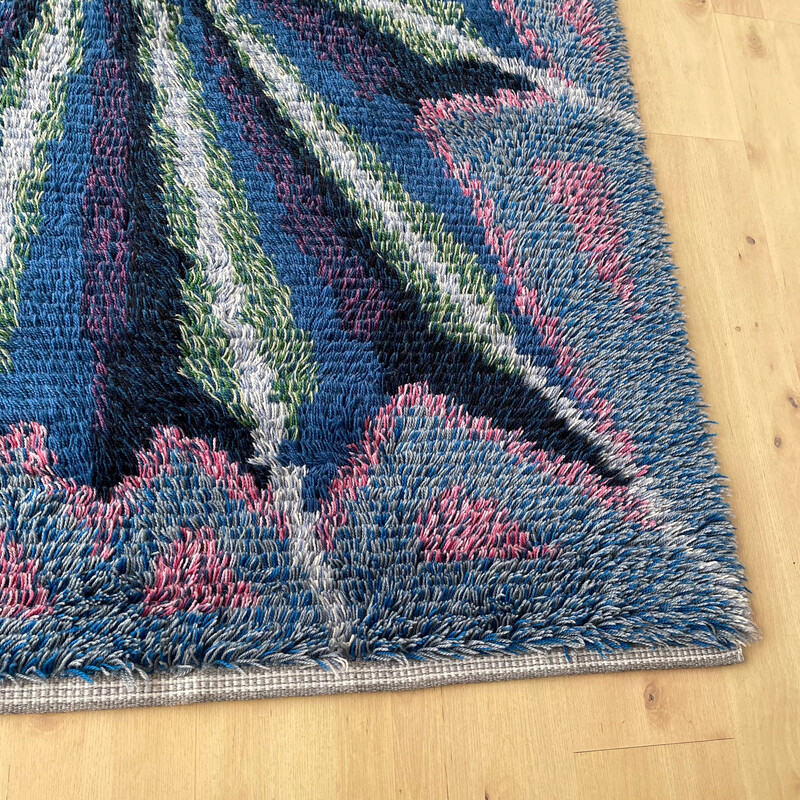 Scandinavian vintage wool rug Rya, Sweden 1960