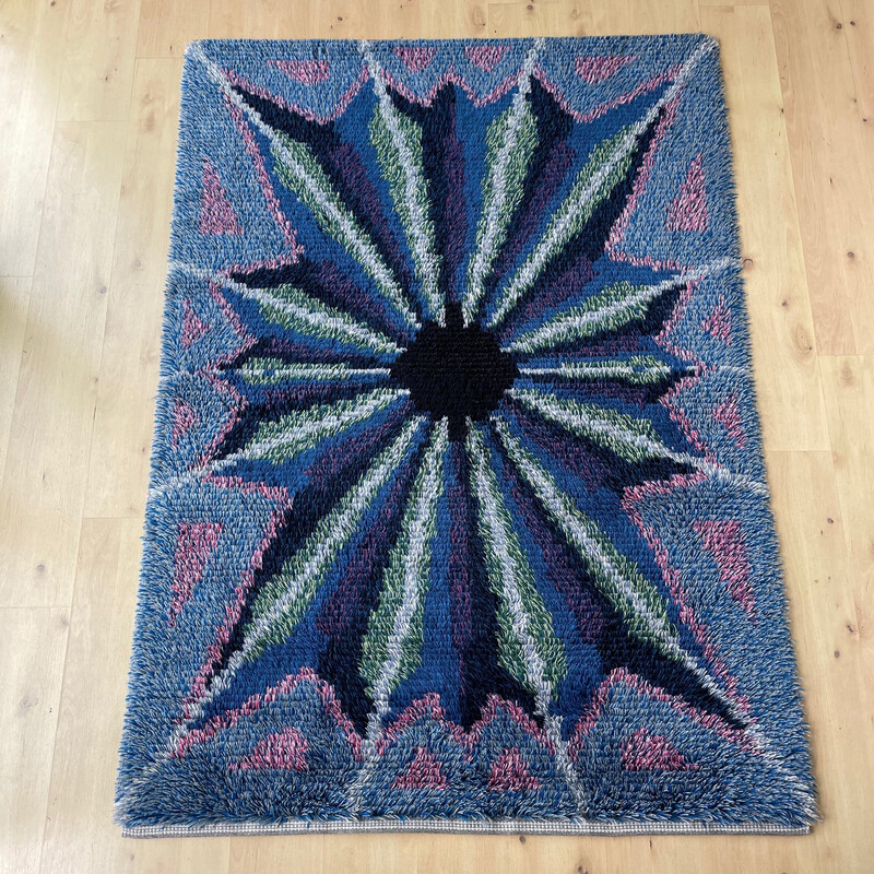 Scandinavian vintage wool rug Rya, Sweden 1960