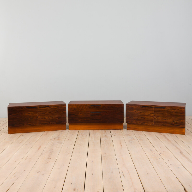 Set of 3 vintage rosewood lowboards by Ib Kofod for Faarup Mobelfabrik, Denmark 1960