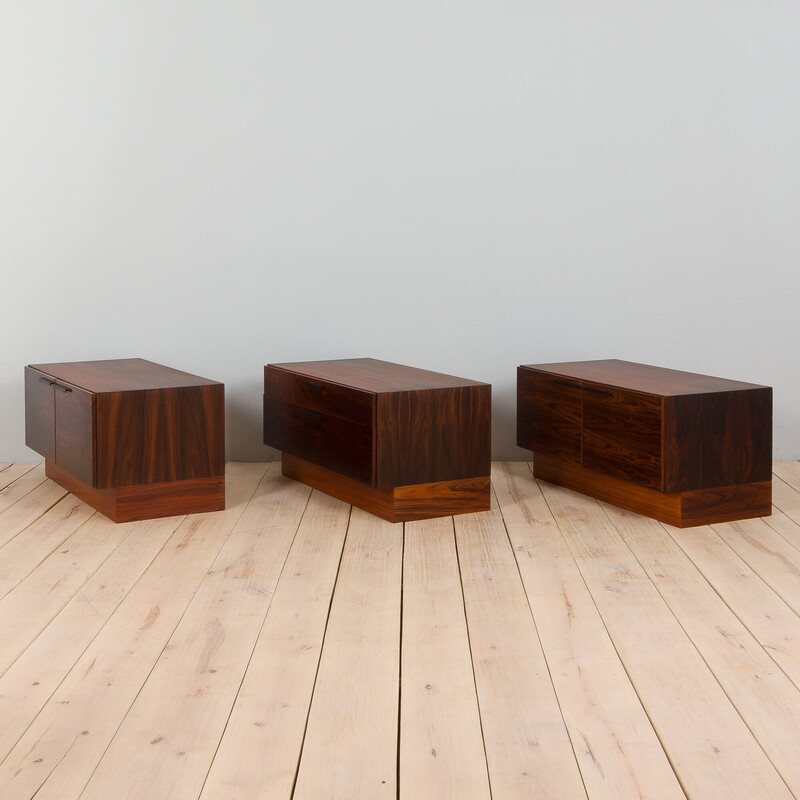 Set of 3 vintage rosewood lowboards by Ib Kofod for Faarup Mobelfabrik, Denmark 1960