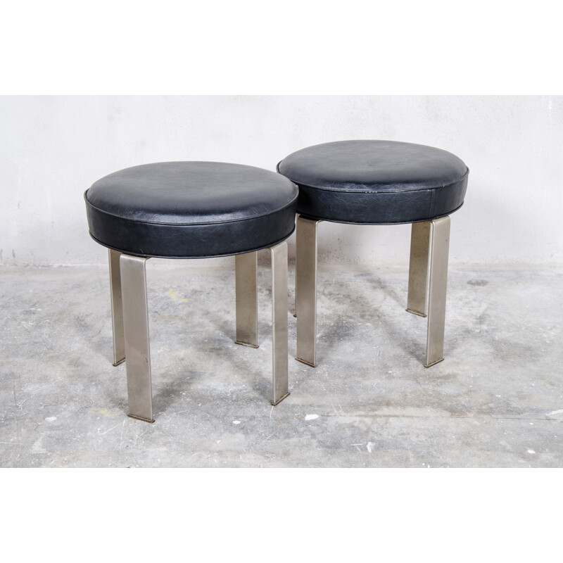 Belform pair of steel and leatherette low stools - 1970s