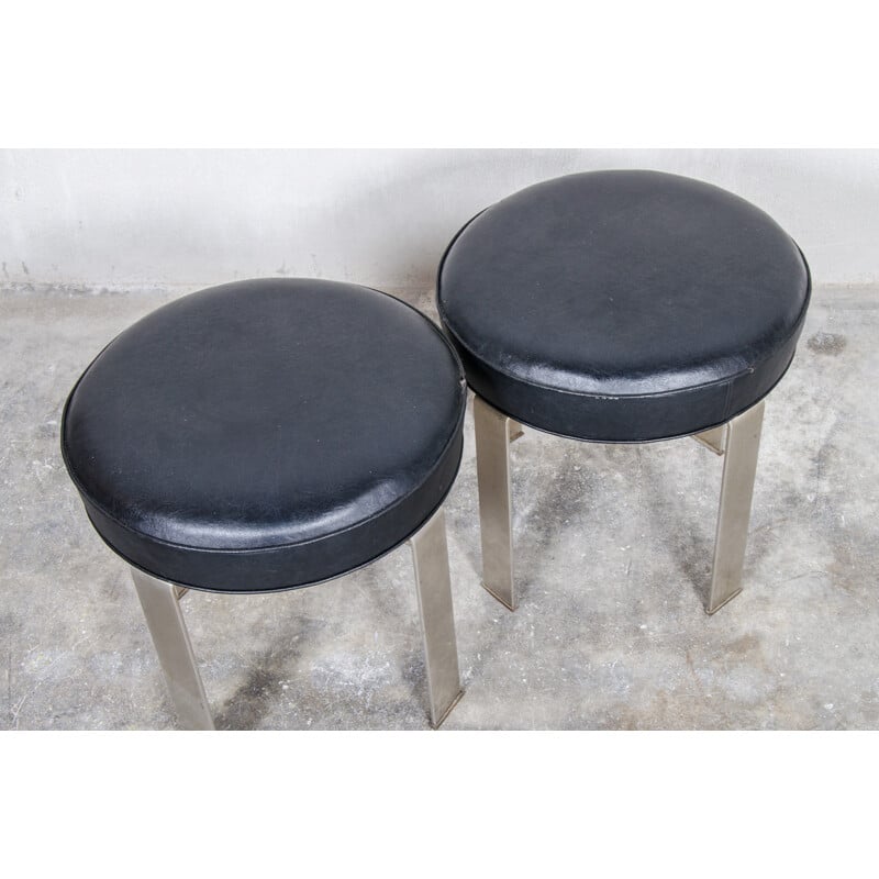 Belform pair of steel and leatherette low stools - 1970s