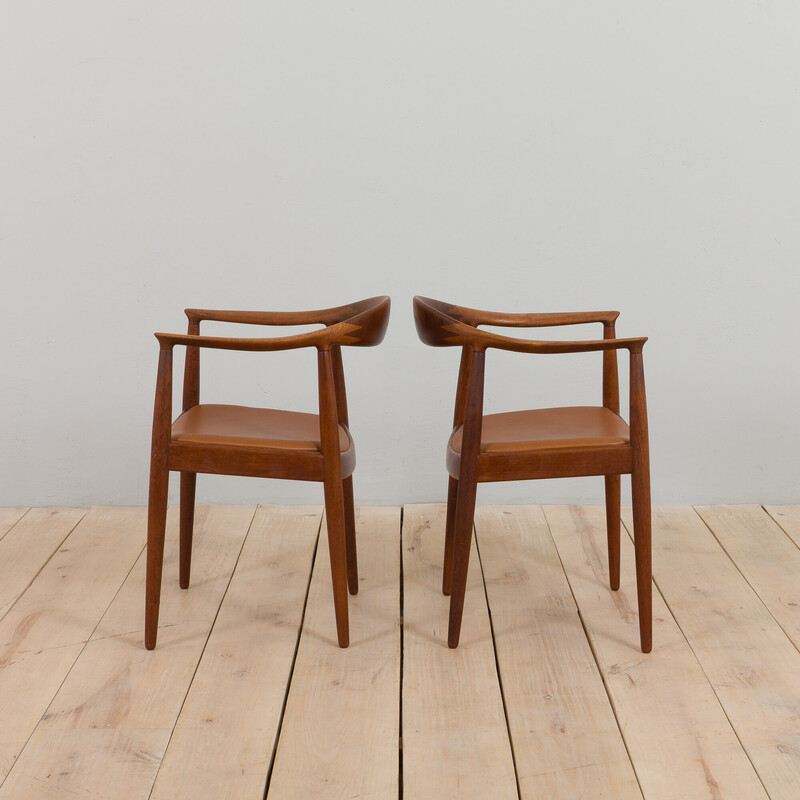 Ein Paar Vintage-Sessel Modell 503 aus Teakholz und Leder von Hans Wegner für Johannes Hansen, 1960