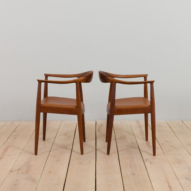 Pair of vintage armchair model 503 in teak and leather by Hans Wegner for Johannes Hansen, 1960s