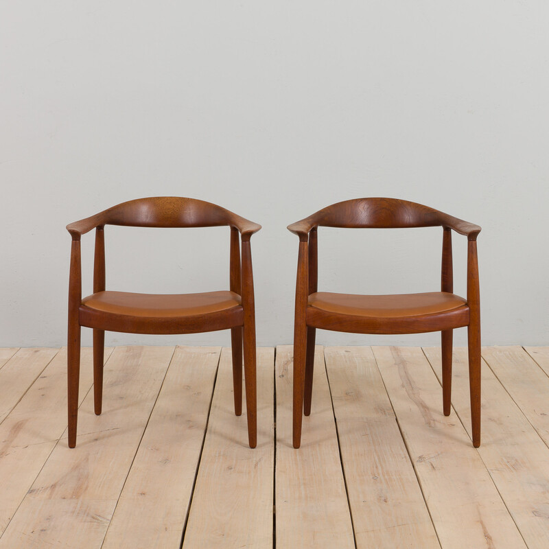 Pair of vintage armchair model 503 in teak and leather by Hans Wegner for Johannes Hansen, 1960s