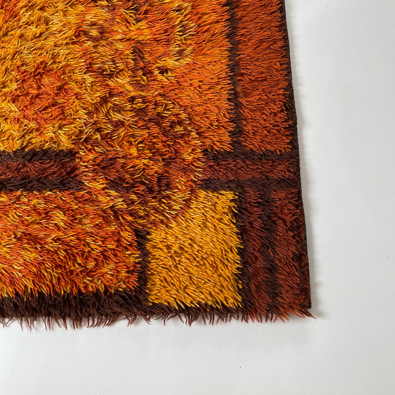 Vintage Scandinavian square pattern Rya rug by Ege Taepper, Denmark 1960s