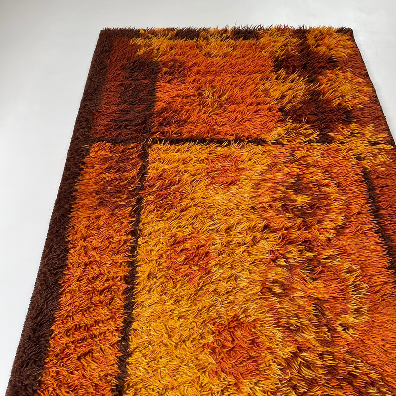 Vintage Scandinavian square pattern Rya rug by Ege Taepper, Denmark 1960s