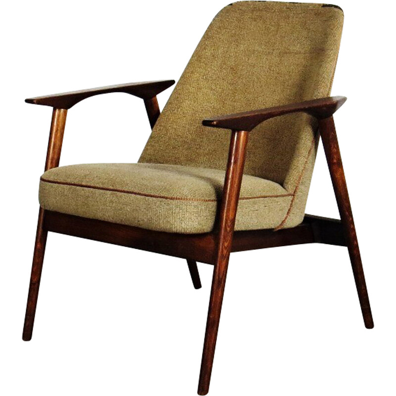 Fauteuil vintage en bois et tissu, 1960