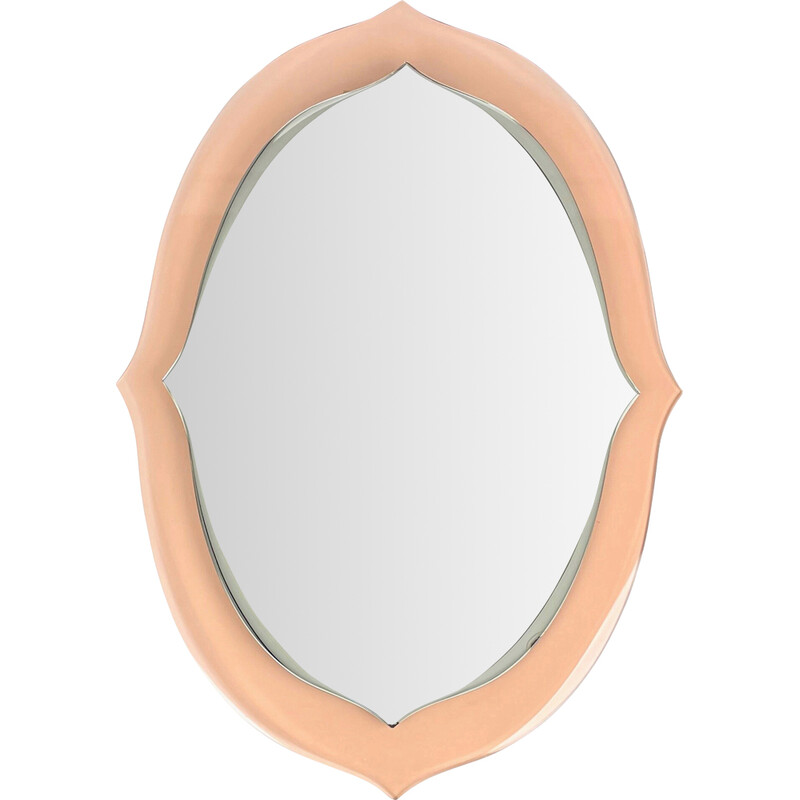 Mid-century pink glass wall mirror, Italy 1960s