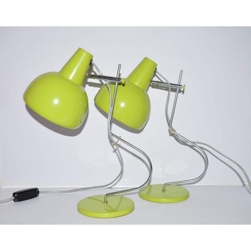 Lidokov Boskovice pair of mid-century table lamps in green, Josef HURKA - 1970s