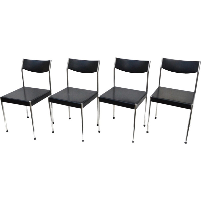 Set of 4 German Kusch & Co chairs in black leatherette - 1960s