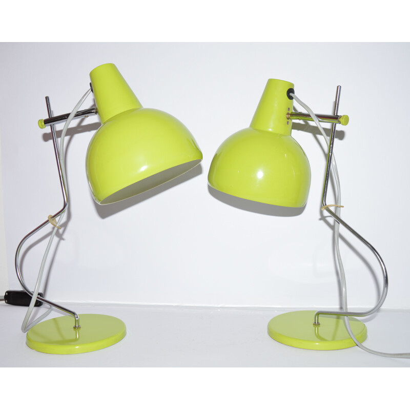 Lidokov Boskovice pair of mid-century table lamps in green, Josef HURKA - 1970s