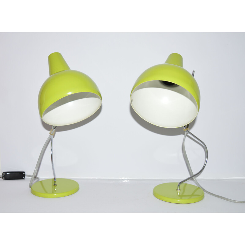 Lidokov Boskovice pair of mid-century table lamps in green, Josef HURKA - 1970s