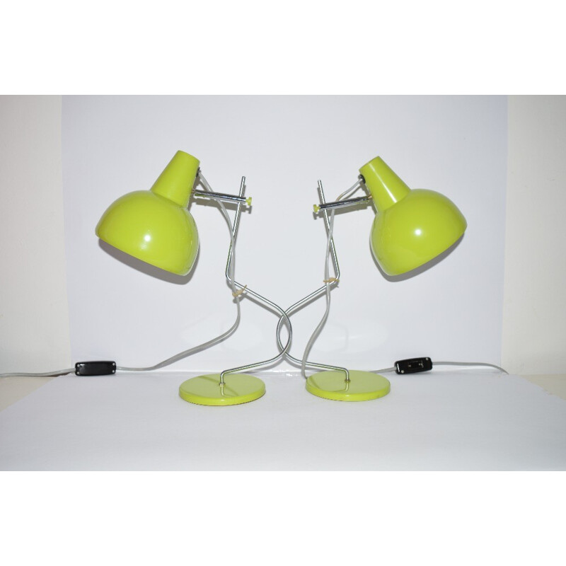 Lidokov Boskovice pair of mid-century table lamps in green, Josef HURKA - 1970s