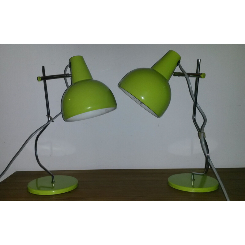 Lidokov Boskovice pair of mid-century table lamps in green, Josef HURKA - 1970s