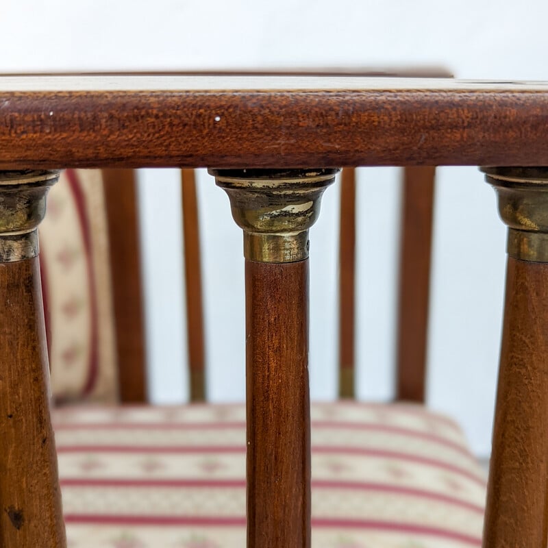 Pair of vintage Art Nouveau mahogany and brass armchairs by Hans Christiansen