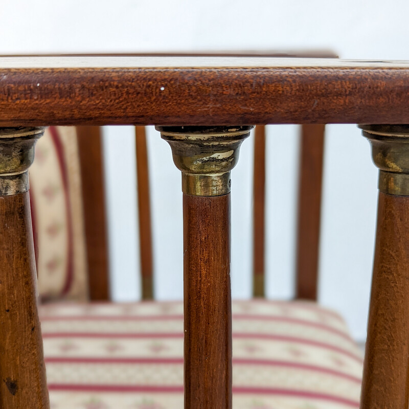 Pair of vintage Art Nouveau mahogany and brass armchairs by Hans Christiansen