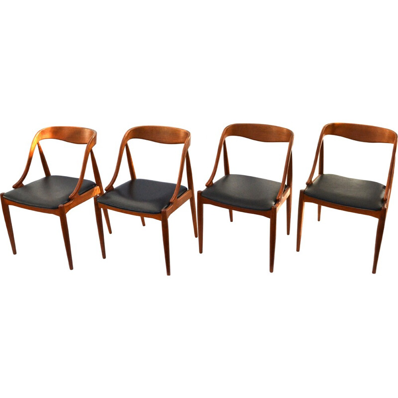 Set of 4 Uldum Mobelfabrik chairs in black leatherette and teak, Johannes ANDERSEN - 1960s