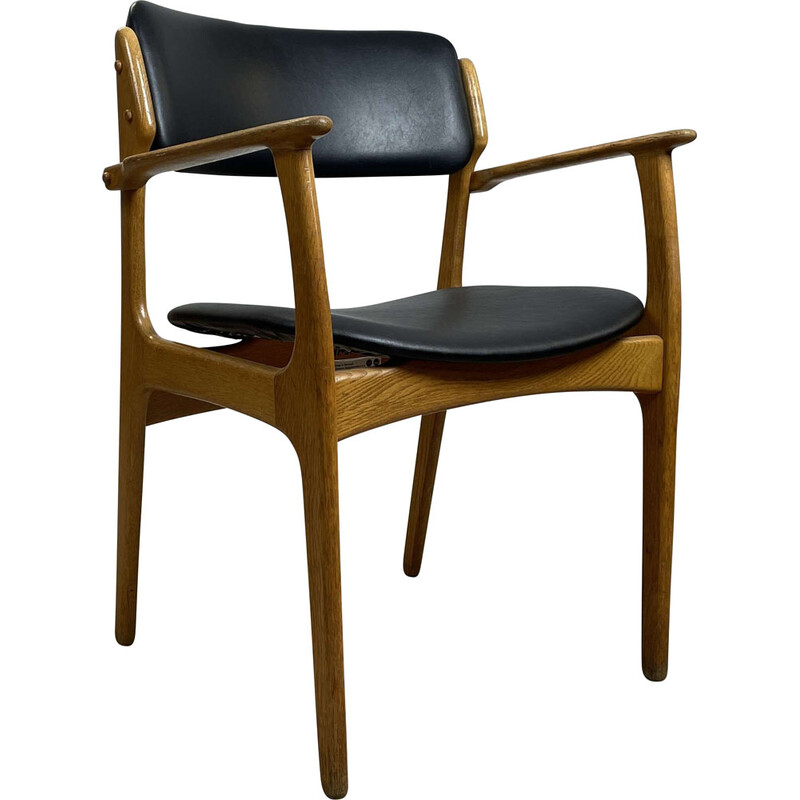 Scandinavische vintage beukenhouten en lederen fauteuil van Erik Buch voor O.d. Møbler, 1960