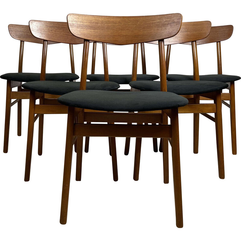 Set of 6 Scandinavian vintage teak dining chairs, 1960s