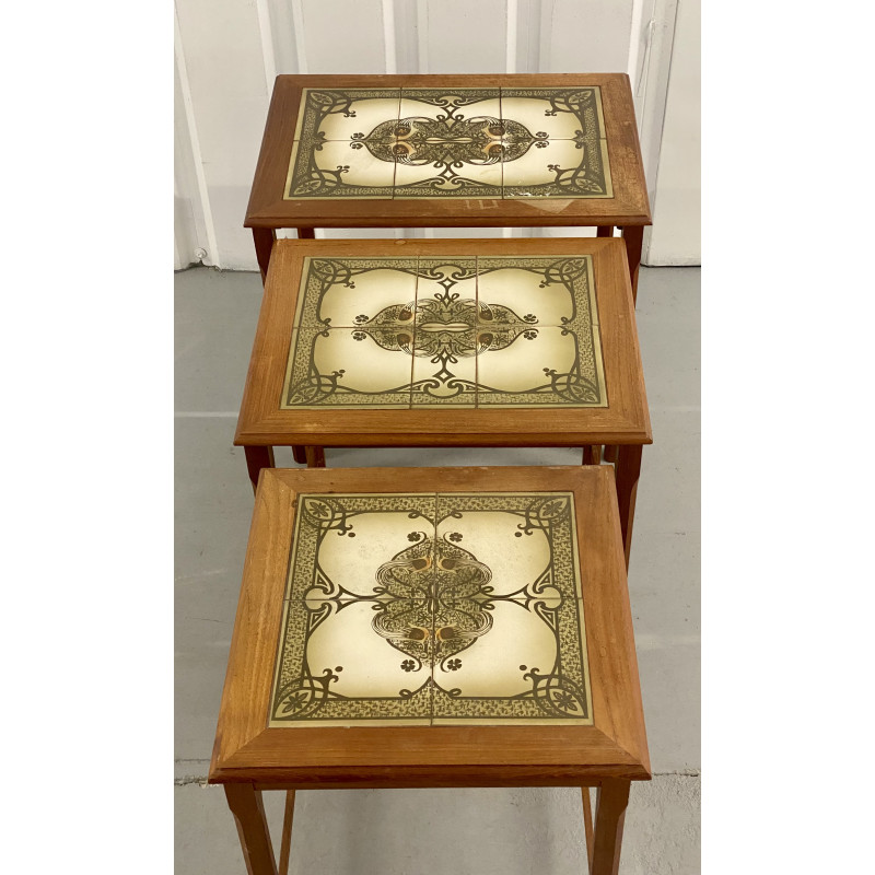 Danish vintage nesting tables with tiles, 1970s