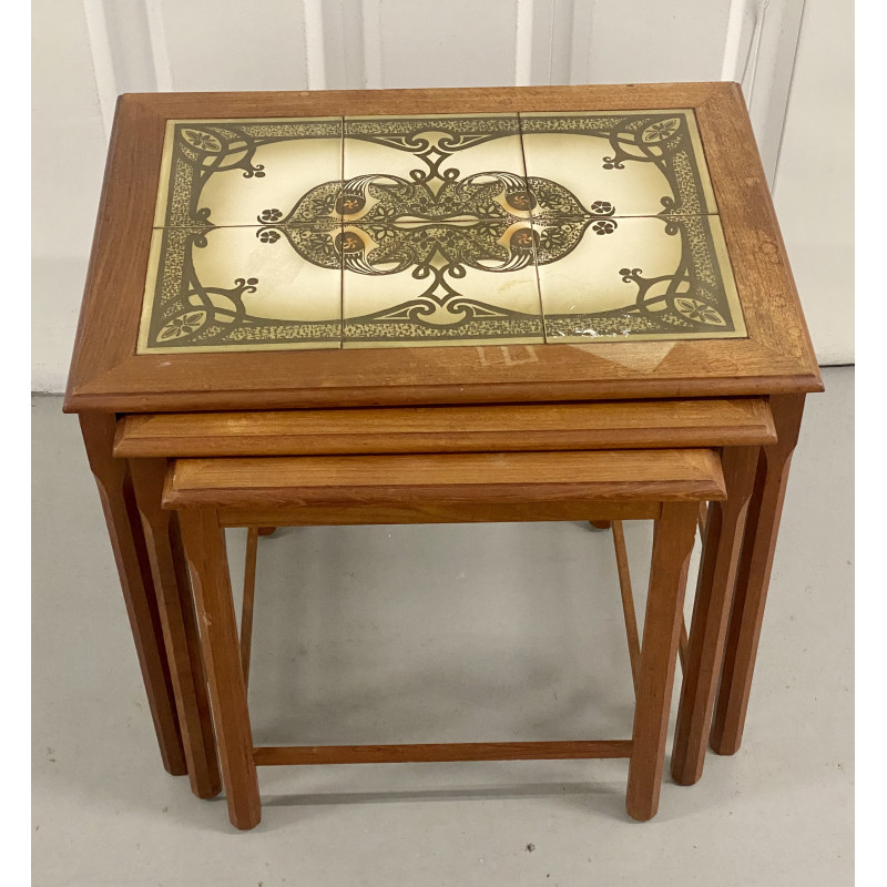 Danish vintage nesting tables with tiles, 1970s