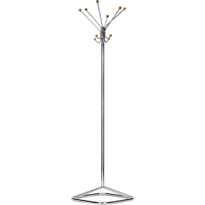 Coat rack in chromed steel and beech - 1930s