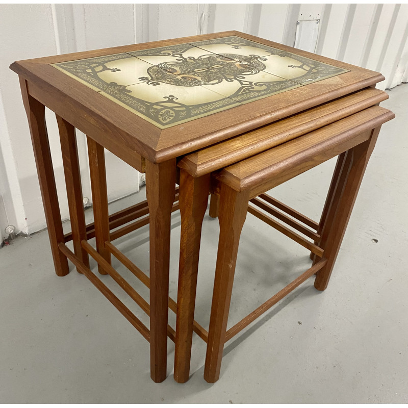 Danish vintage nesting tables with tiles, 1970s