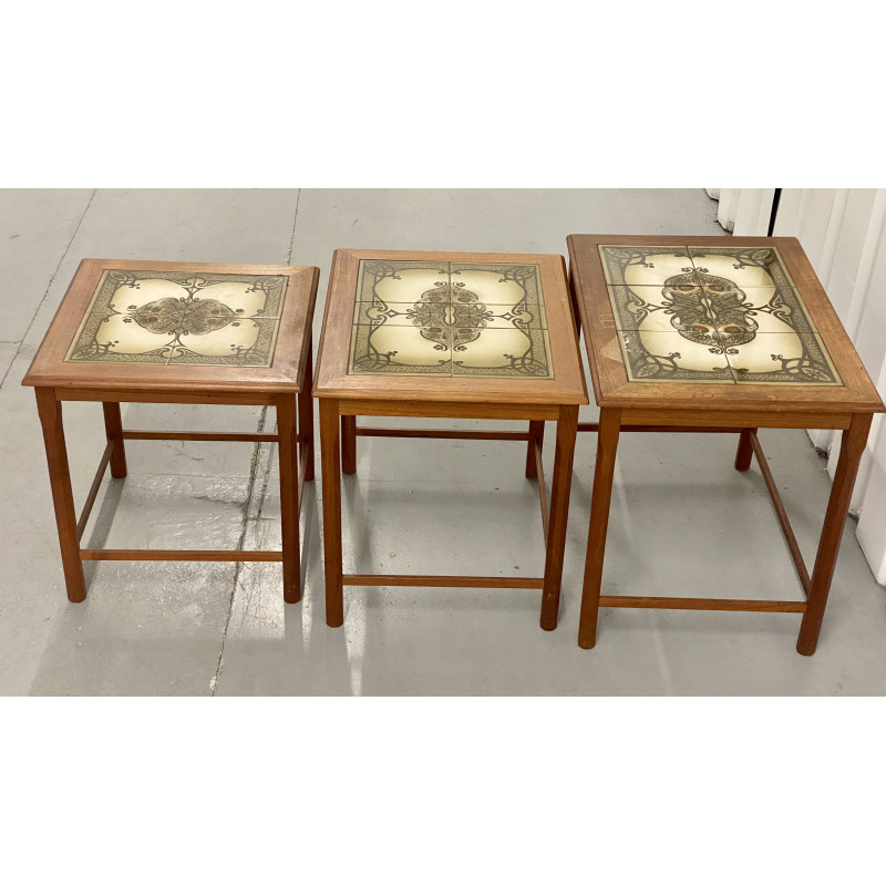 Danish vintage nesting tables with tiles, 1970s