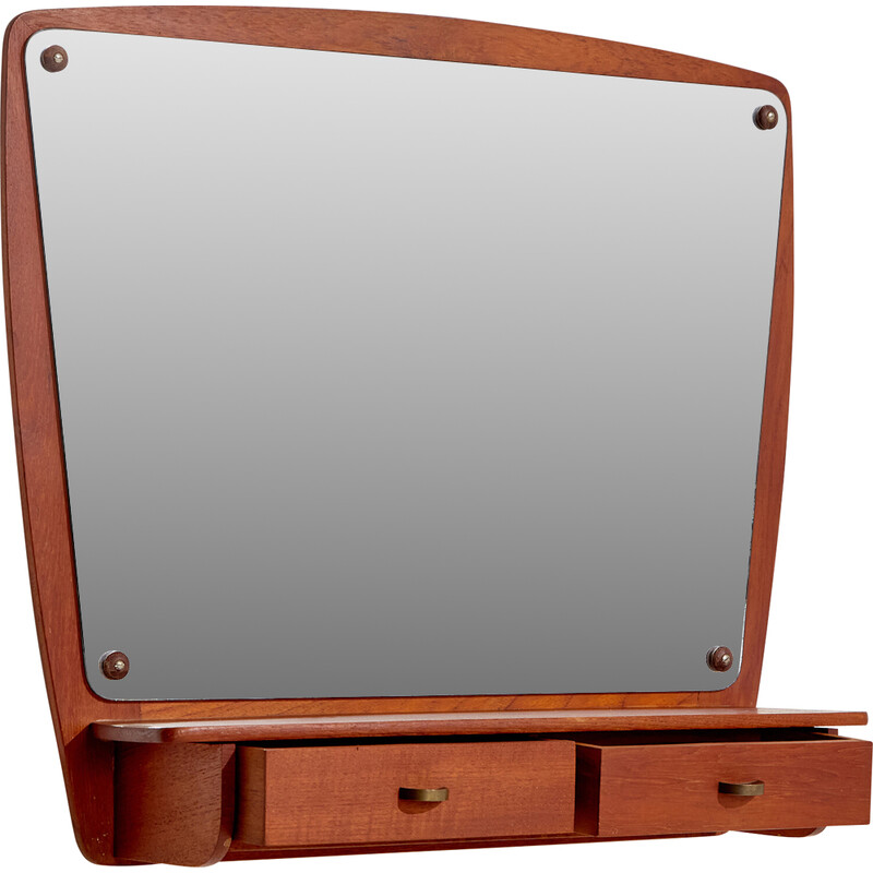 Vintage teak mirror with two drawers, 1960s