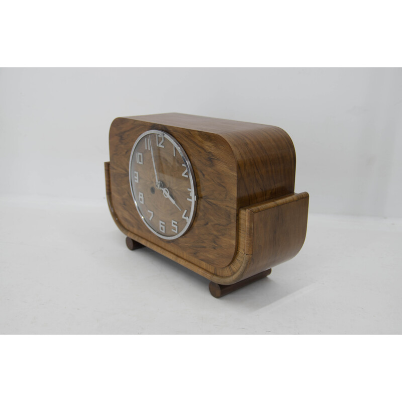 Art Deco vintage walnut Mantel clock by Mauthe, Germany 1930s