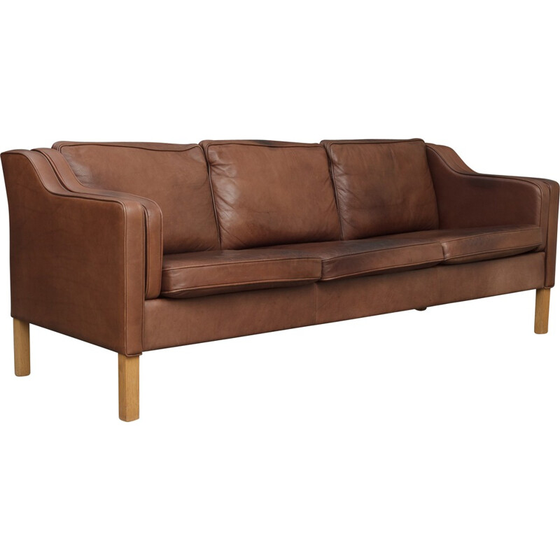 Danish 3-seater Staouby sofa in brown leather - 1970s